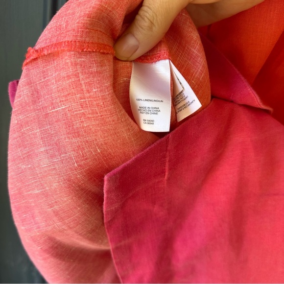 Jones New York Large Linen Orange Pink Ombré 3/4 Sleeve Button Up Gold Baggy - Picture 5 of 7